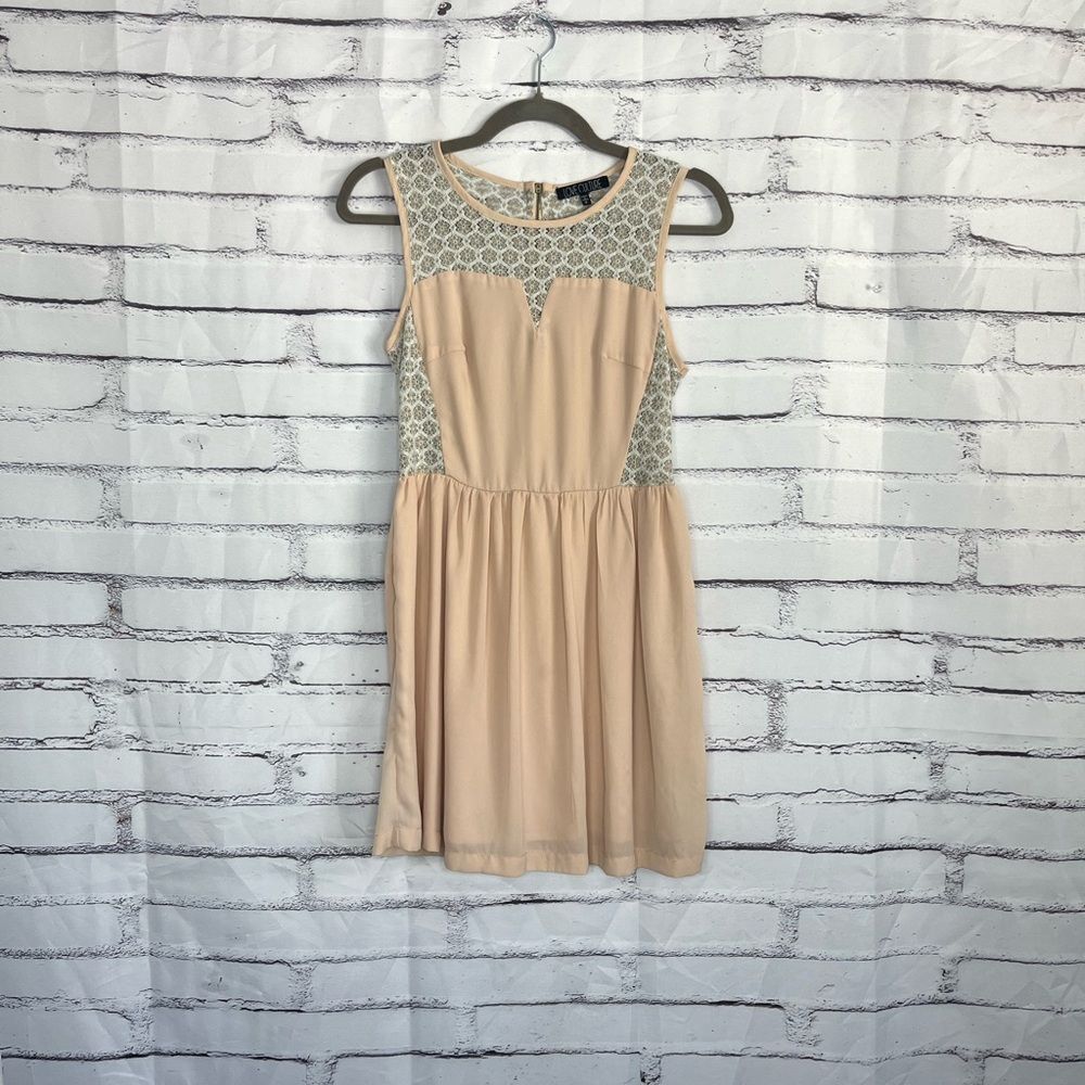 Love Culture Fit & Flare Lace Panel Dress Beige Pink Women’s S Sleeveless Boho